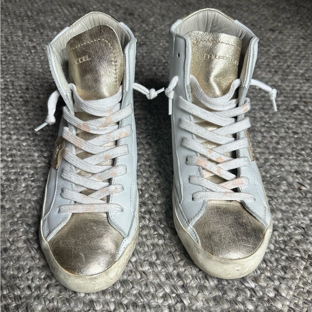 Philippe Model White and Gold Sneakers